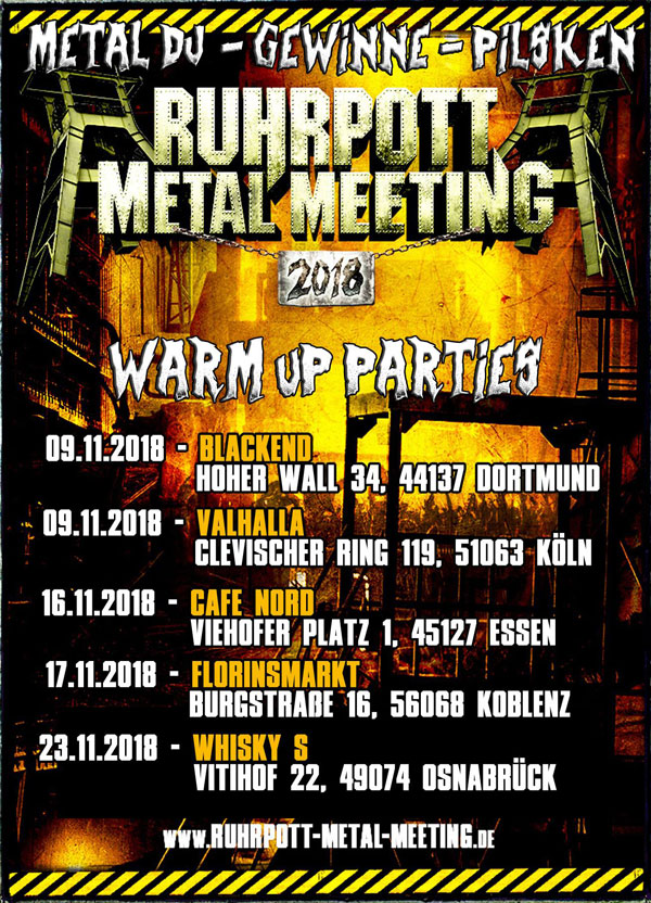 Ruhrpott Metal Meeting 2018: Warm Up Parties in Dortmund, Koblenz, Essen, Köln, Osnabrück